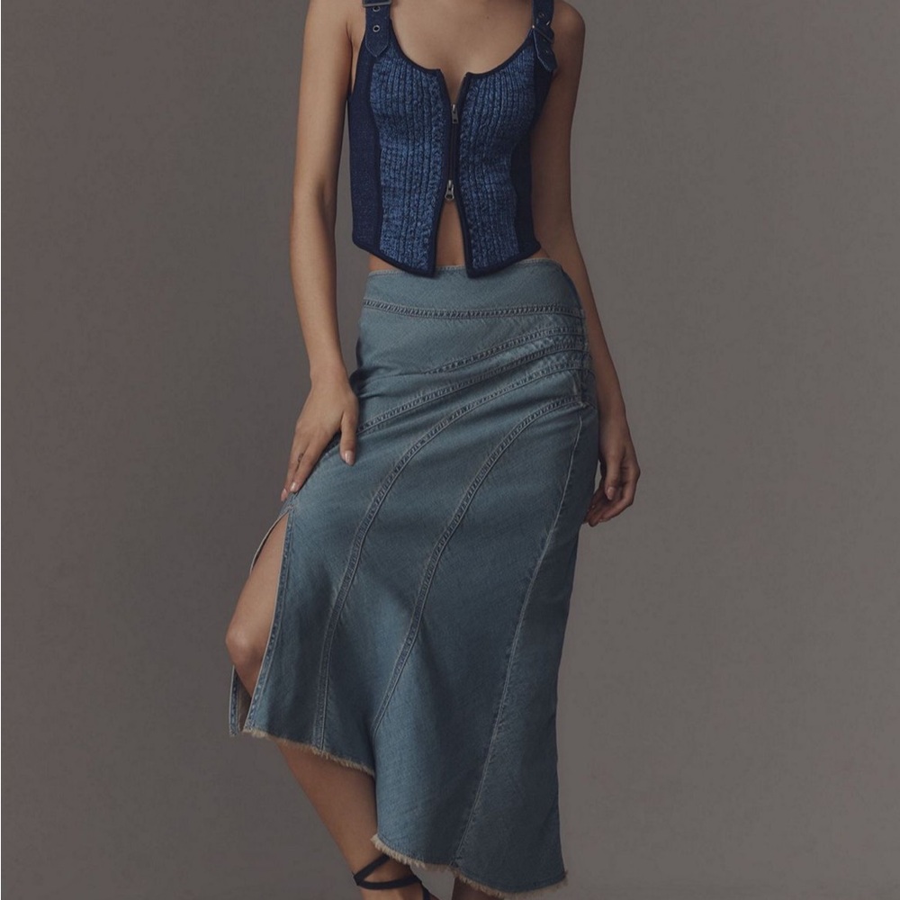 Anthropologie  Pilcro Asymmetric Seamed Denim Midi Skirt, size 12